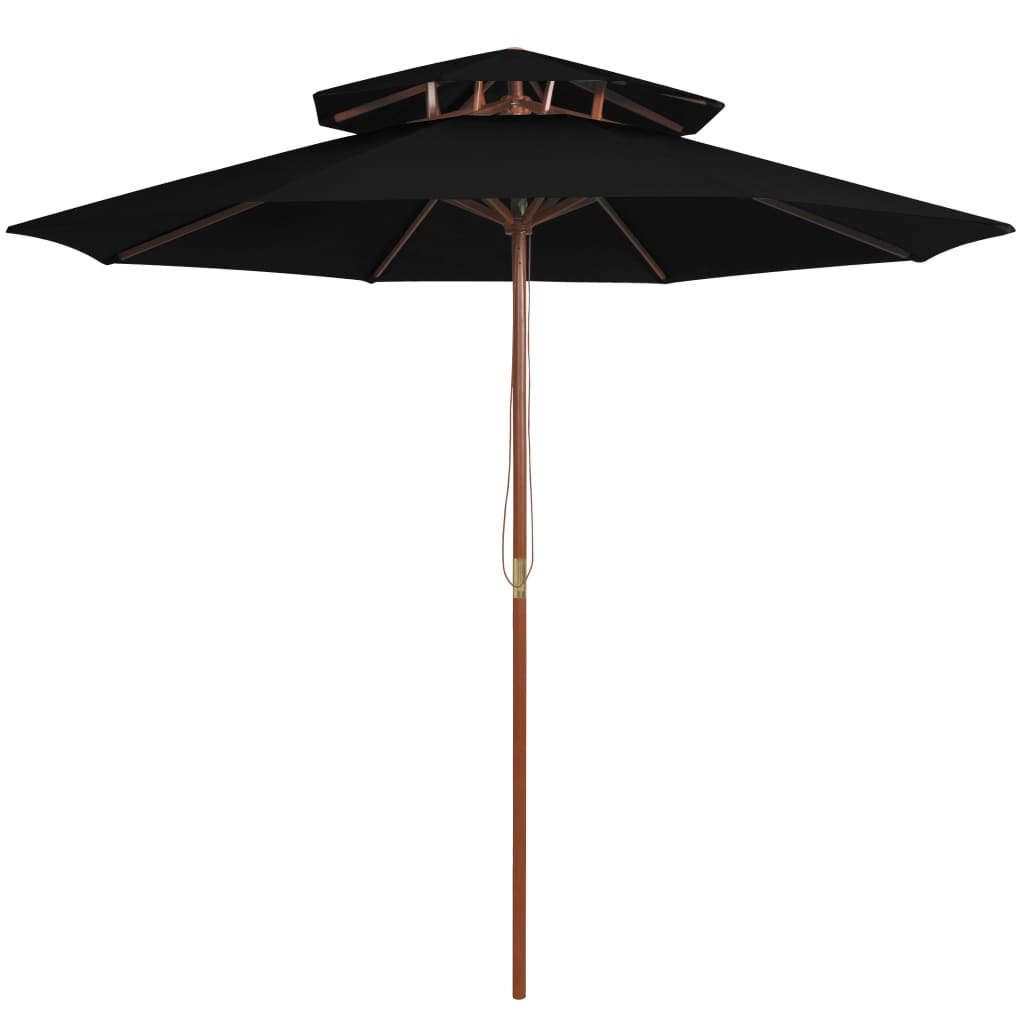 Vidaxl Parasol Double Decker avec poteau en bois 270 cm noir