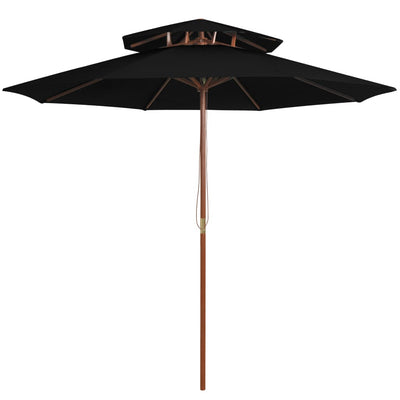 Vidaxl Parasol Double Decker avec poteau en bois 270 cm noir