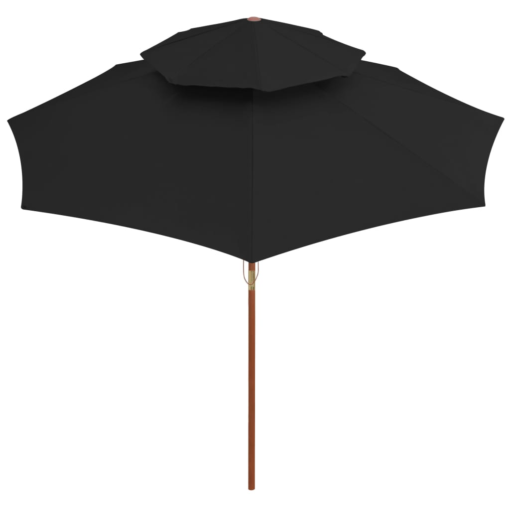 Vidaxl Parasol Double Decker avec poteau en bois 270 cm noir