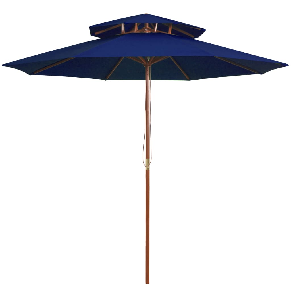 Vidaxl Parasol Double Decker avec poteau en bois 270 cm bleu