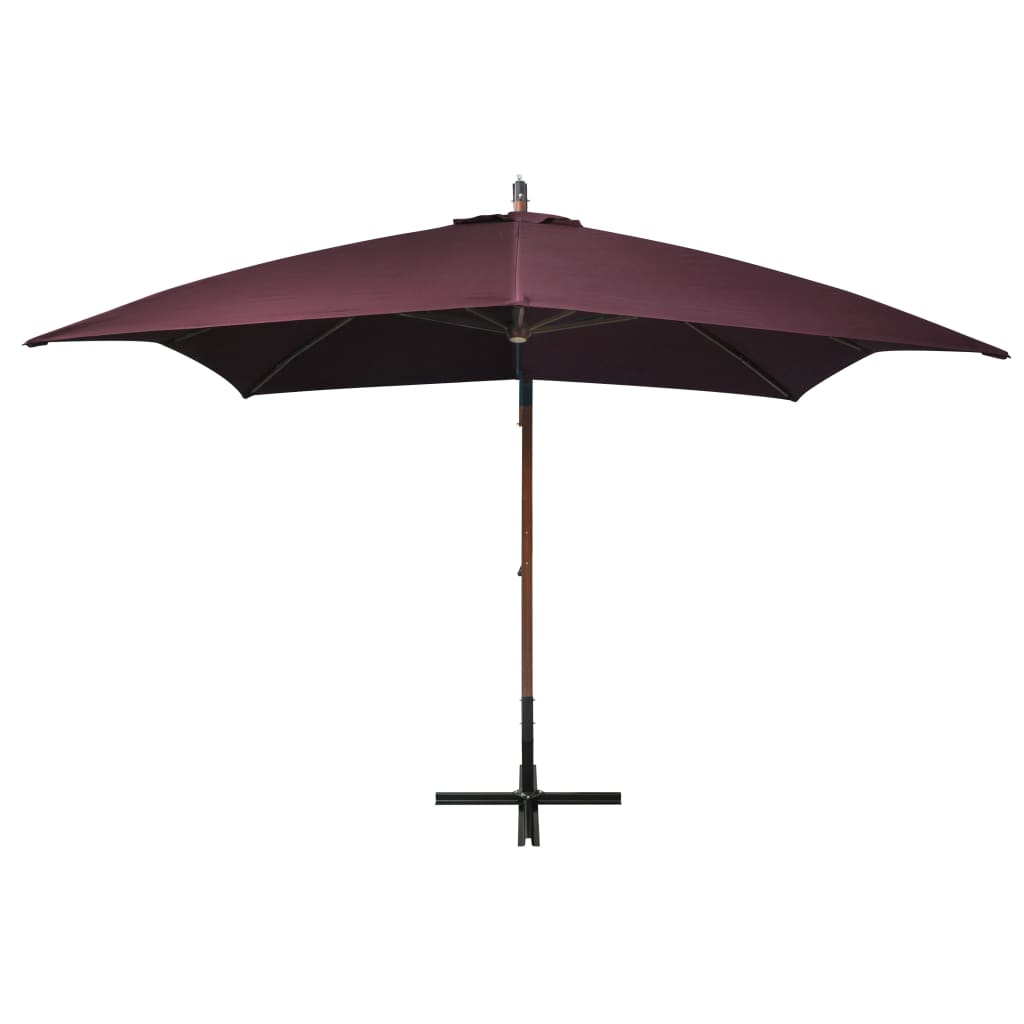 Vidaxl Parasol flottant avec poteau 3x3 m solide Vurenhout Bordeaux rouge