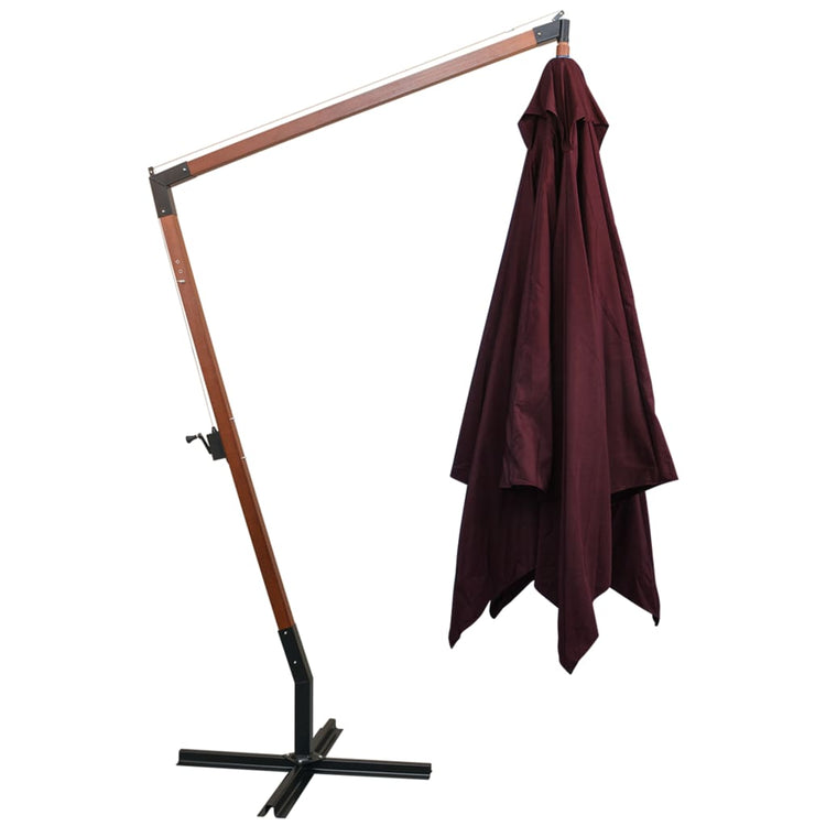 Vidaxl Parasol flottant avec poteau 3x3 m solide Vurenhout Bordeaux rouge