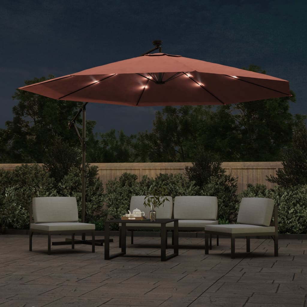 Parasol flottant vidaxl avec éclairage LED 350 cm en terre cuite