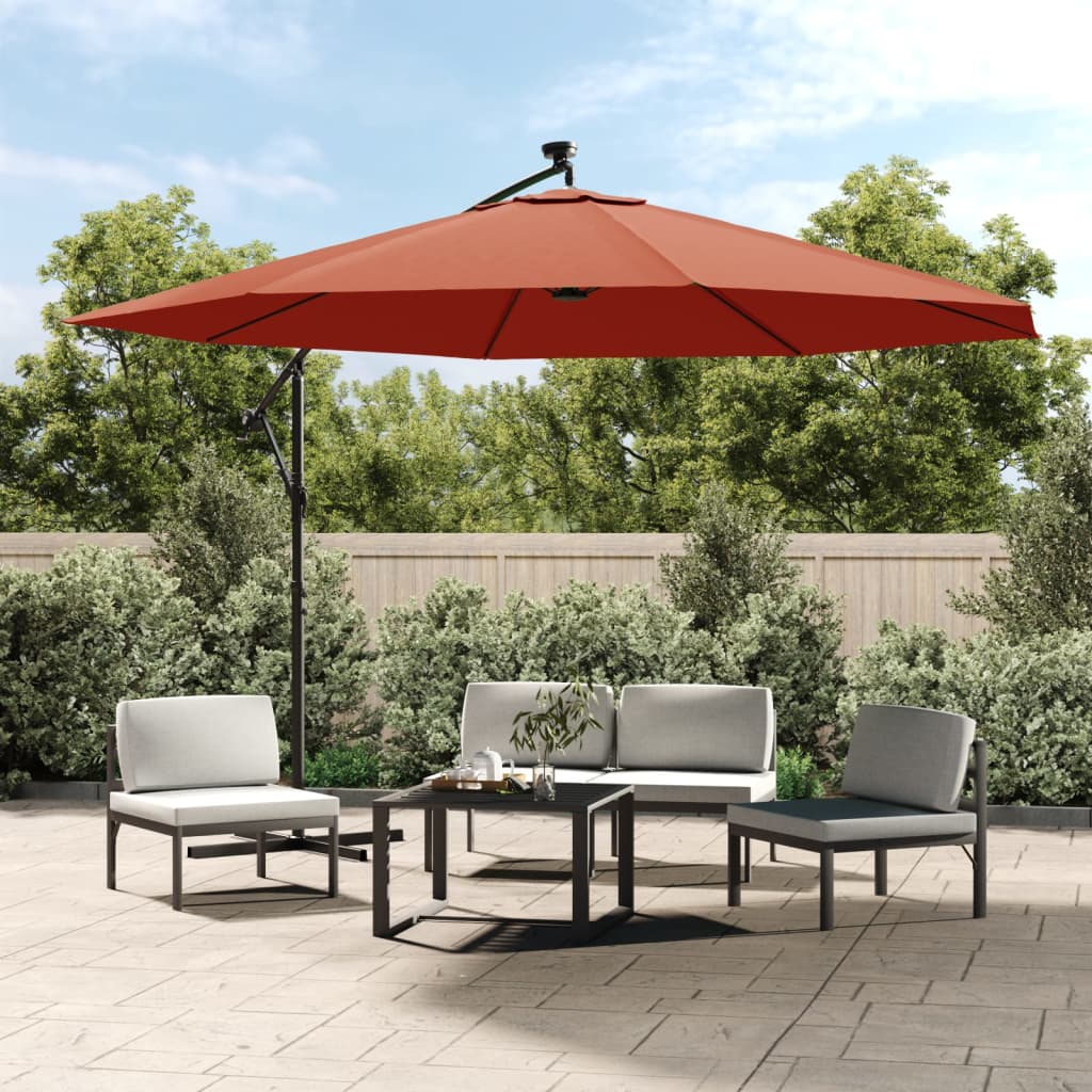 Parasol flottant vidaxl avec éclairage LED 350 cm en terre cuite