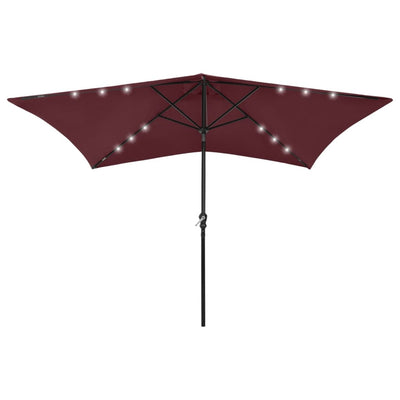 Parasol vidaxl avec LED et poteau en acier 2x3 m Bordeaux rouge