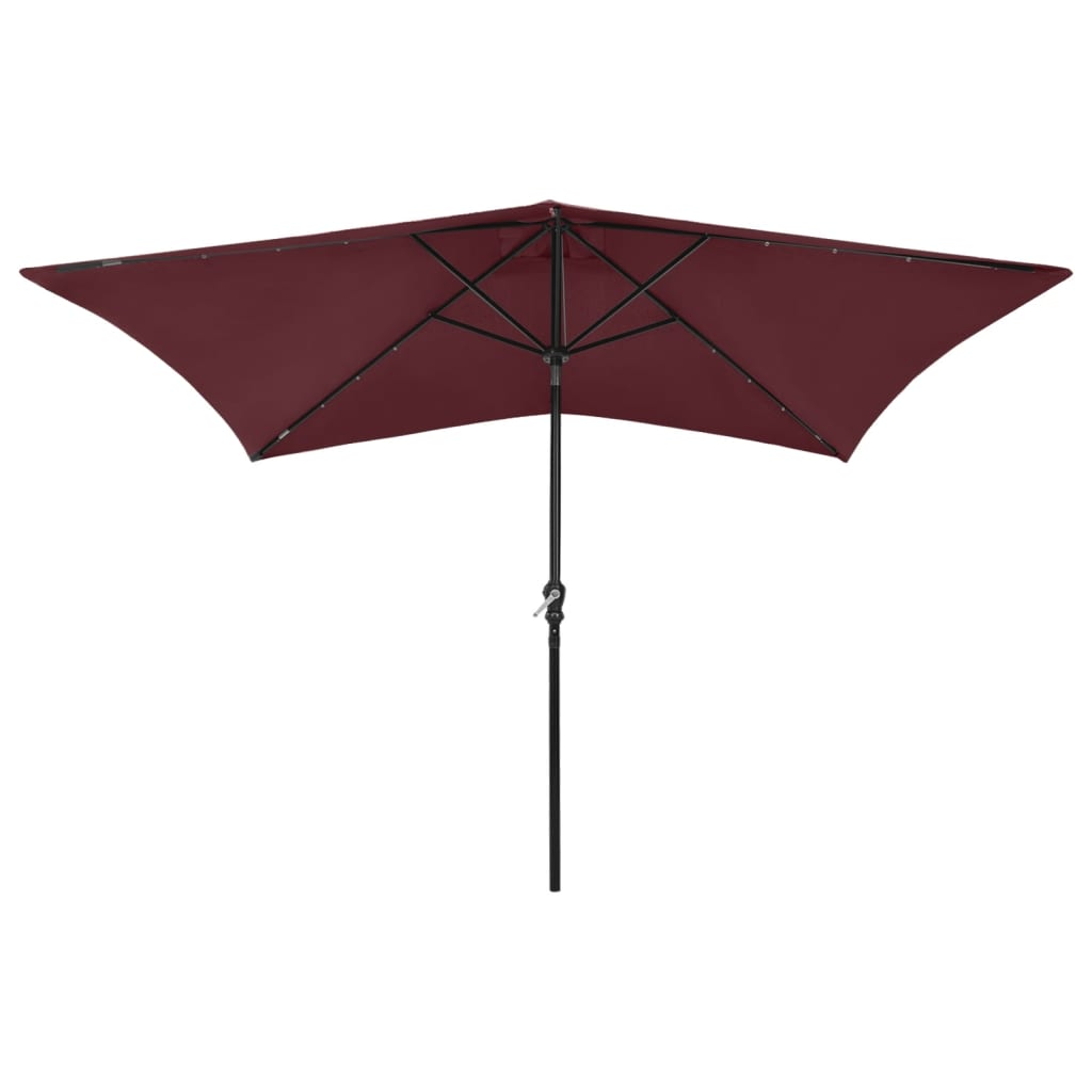 Parasol vidaxl avec LED et poteau en acier 2x3 m Bordeaux rouge