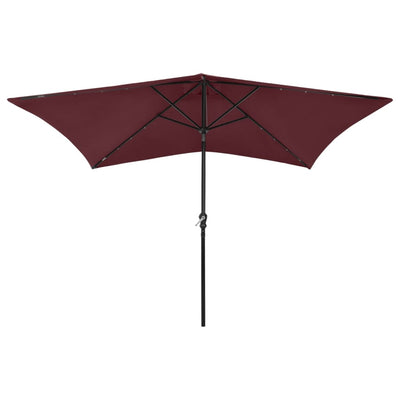 Parasol vidaxl avec LED et poteau en acier 2x3 m Bordeaux rouge