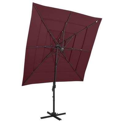 Vidaxl parasol 4 couches avec poteau en aluminium 250x250 cm rouge borgogne