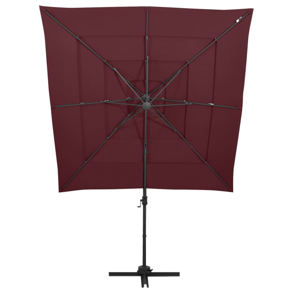 Vidaxl parasol 4 couches avec poteau en aluminium 250x250 cm rouge borgogne