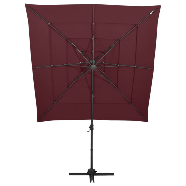 Vidaxl parasol 4 couches avec poteau en aluminium 250x250 cm rouge borgogne