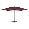 Vidaxl parasol 4 couches avec poteau en aluminium 250x250 cm rouge borgogne