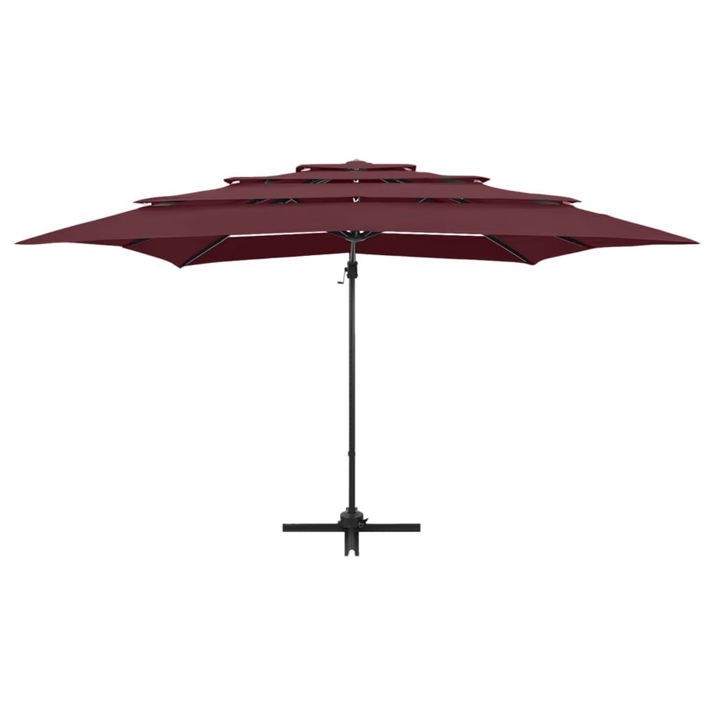 Vidaxl parasol 4 couches avec poteau en aluminium 250x250 cm rouge borgogne