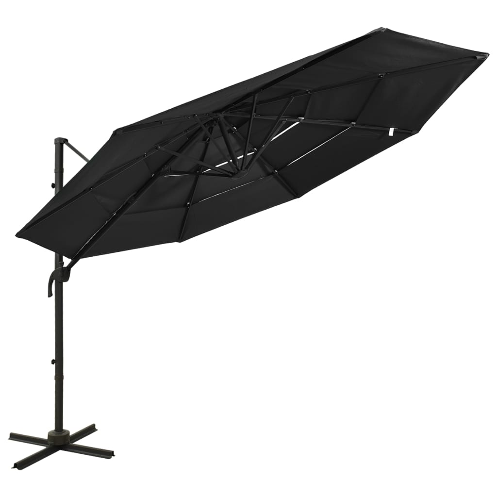 Vidaxl parasol 4 couches avec poteau en aluminium 3x3 m noir