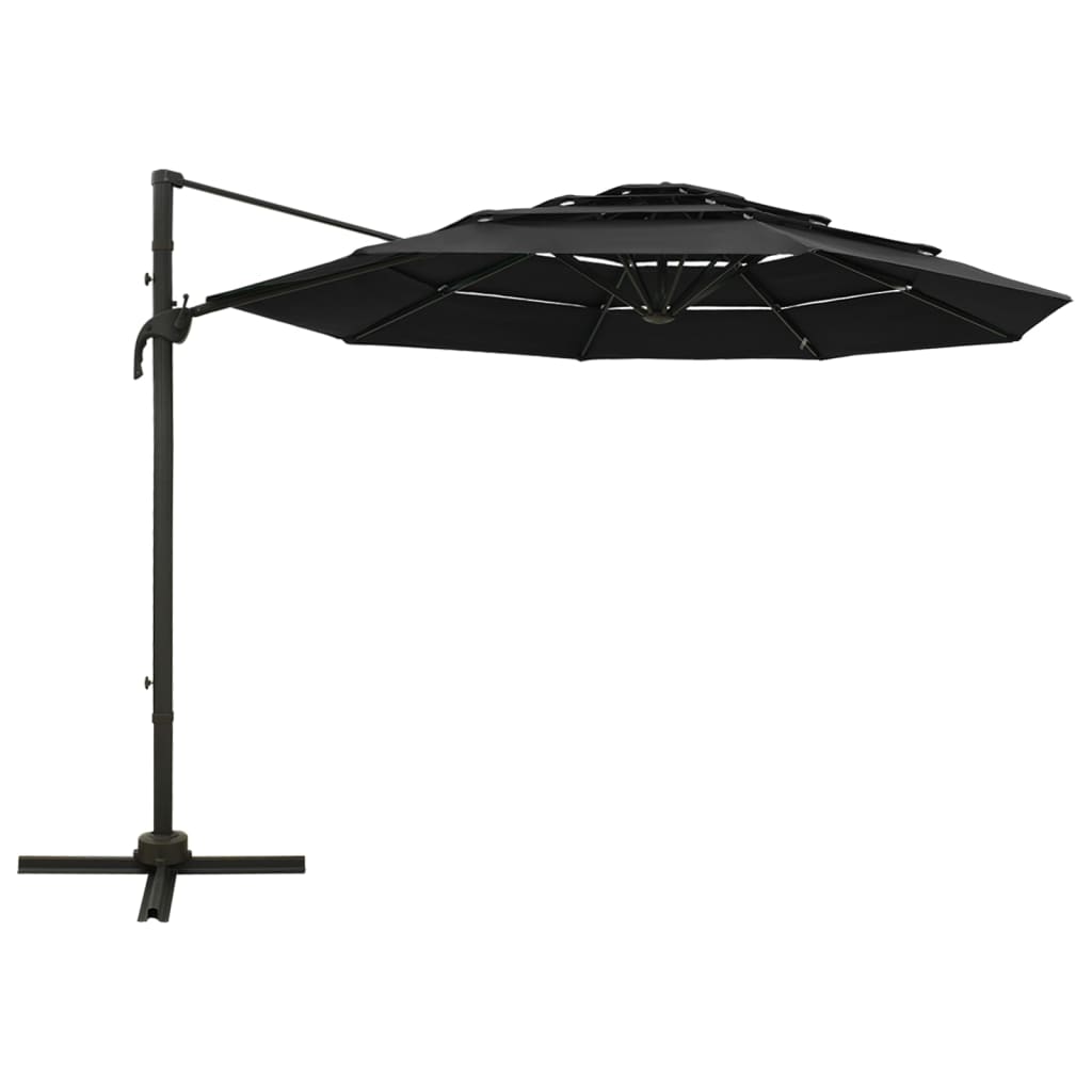 Vidaxl parasol 4 couches avec poteau en aluminium 3x3 m noir