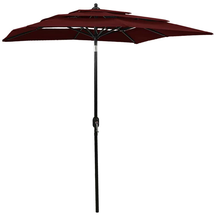 Vidaxl parasol 3 couches avec poteau en aluminium 2x2 m bordeaux rouge