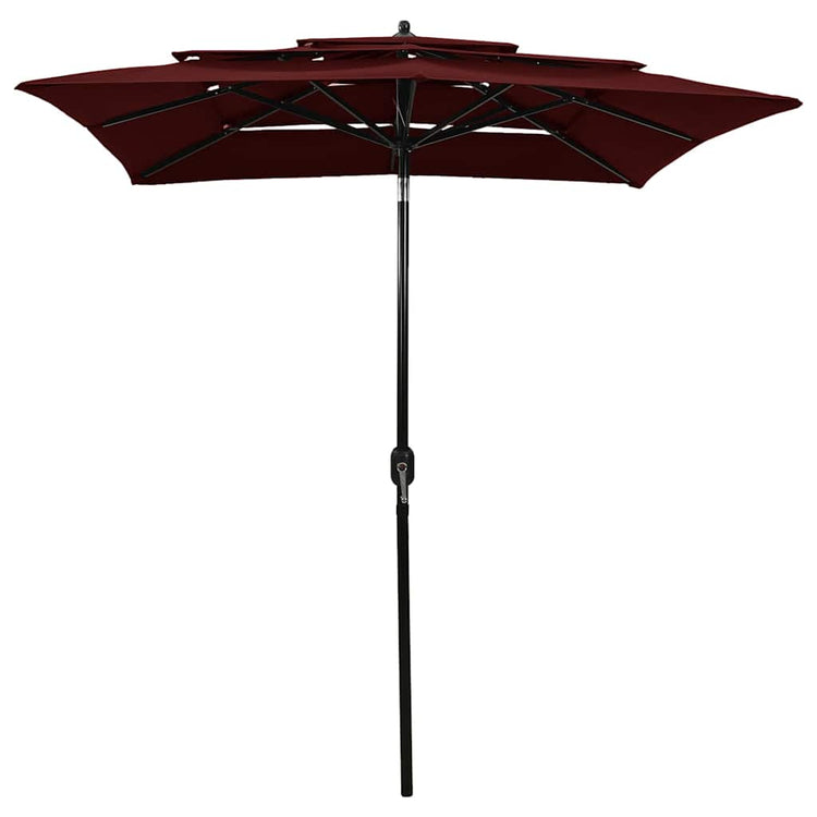 Vidaxl parasol 3 couches avec poteau en aluminium 2x2 m bordeaux rouge