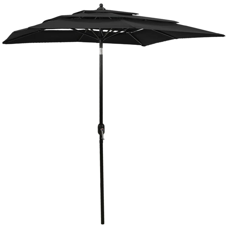 Vidaxl parasol 3 couches avec poteau en aluminium 2x2 m noir
