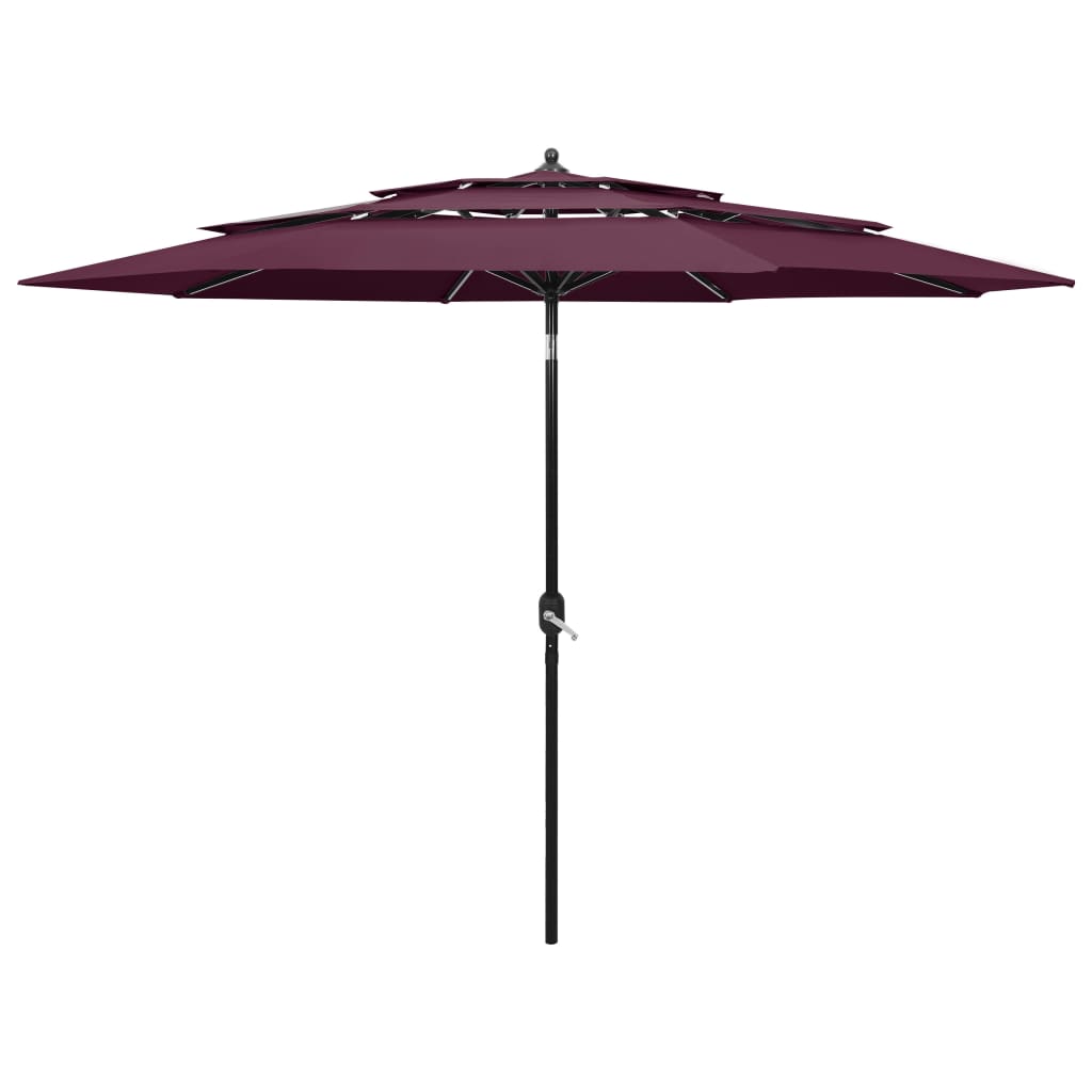 Vidaxl parasol 3 couches avec poteau en aluminium 3 m bordeaux rouge