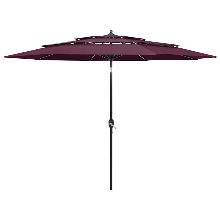 Vidaxl parasol 3 couches avec poteau en aluminium 3 m bordeaux rouge