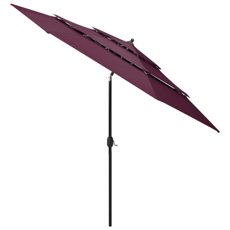 Vidaxl parasol 3 couches avec poteau en aluminium 3 m bordeaux rouge