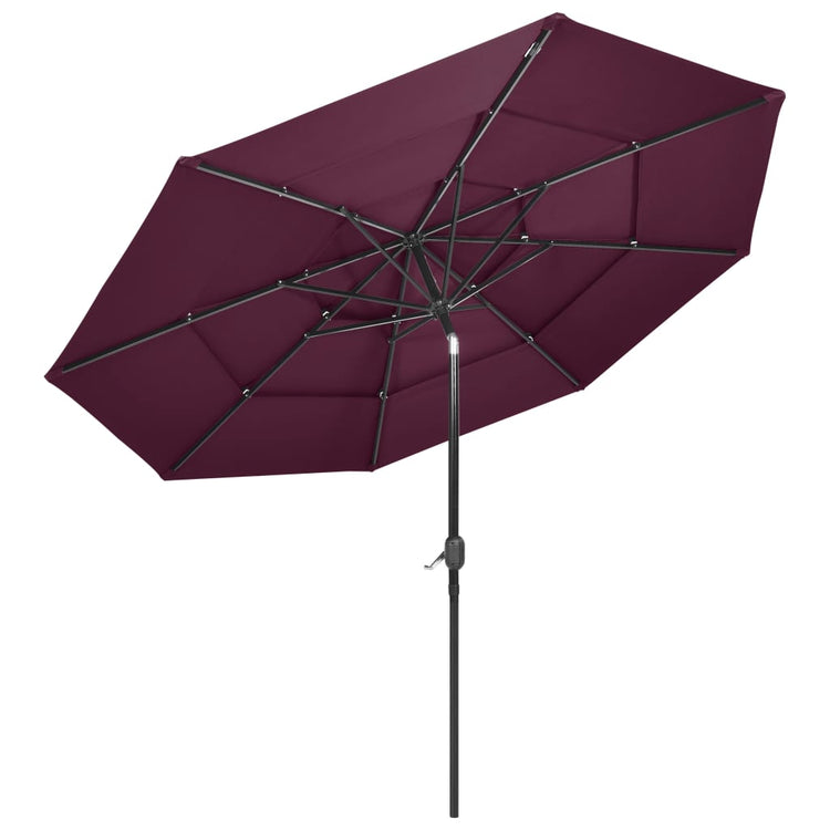 Vidaxl parasol 3 couches avec poteau en aluminium 3 m bordeaux rouge