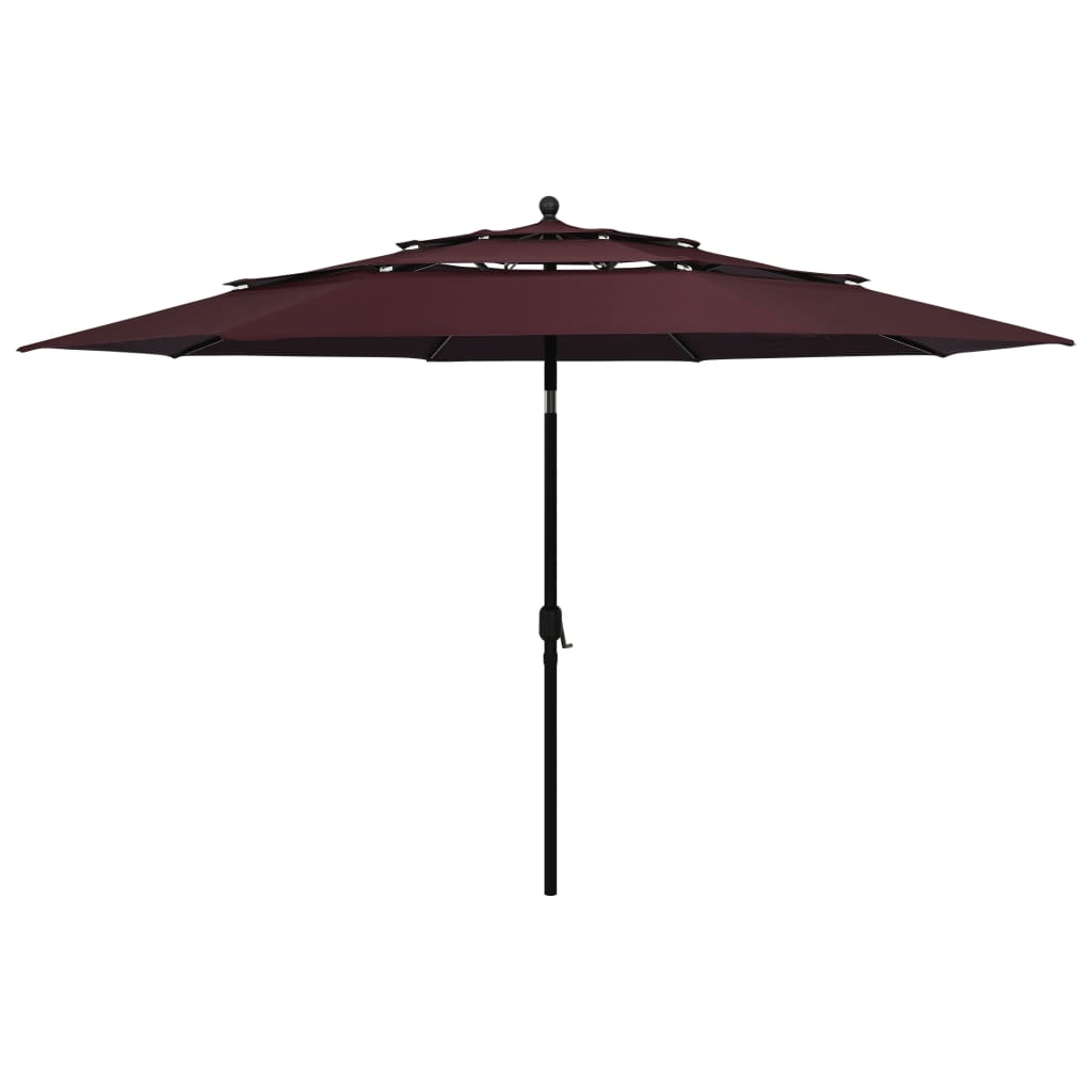 Vidaxl parasol 3 couches avec poteau en aluminium 3,5 m bordeaux rouge