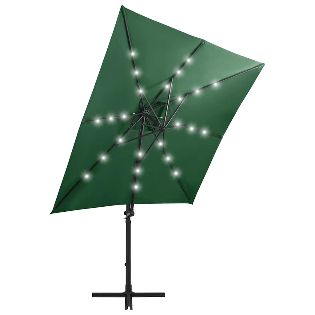 Vidaxl Parasol flottant avec poteau et éclairage LED 250 cm vert