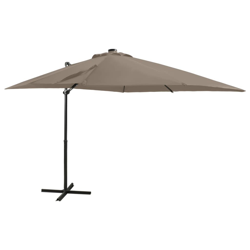Vidaxl Parasol flottant avec poteau et éclairage LED 250 cm taupe