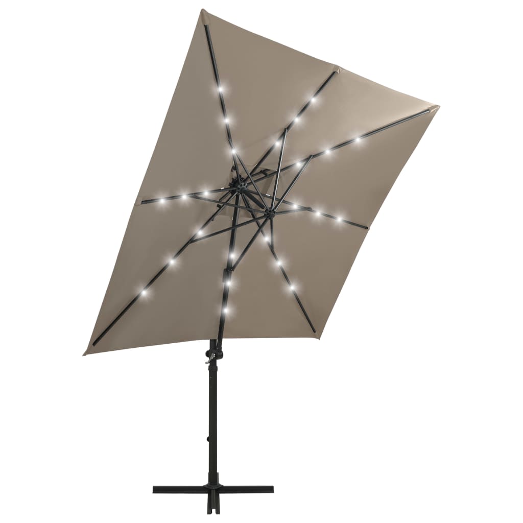 Vidaxl Parasol flottant avec poteau et éclairage LED 250 cm taupe