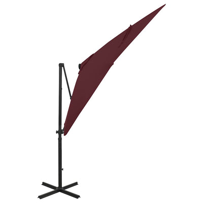 Vidaxl Parasol flottant avec poteau et éclairage LED 250 cm Bordeaux rouge