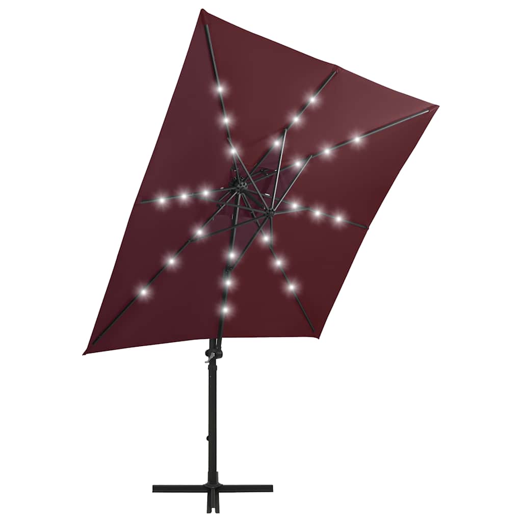 Vidaxl Parasol flottant avec poteau et éclairage LED 250 cm Bordeaux rouge