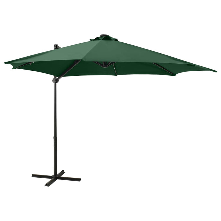 Vidaxl Parasol flottant avec poteau et éclairage LED 300 cm vert