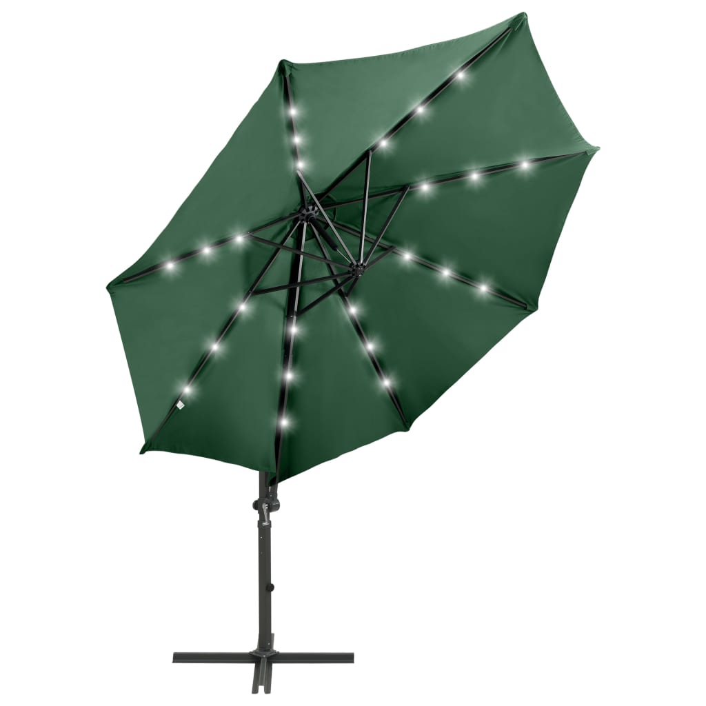 Vidaxl Parasol flottant avec poteau et éclairage LED 300 cm vert