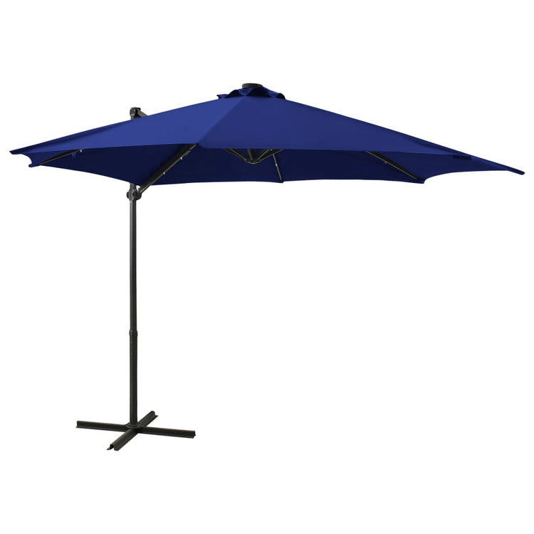 Vidaxl Parasol flottant avec poteau et éclairage LED 300 cm bleu azure