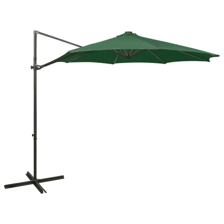 Vidaxl Parasol flottant avec poteau et éclairage LED 300 cm vert