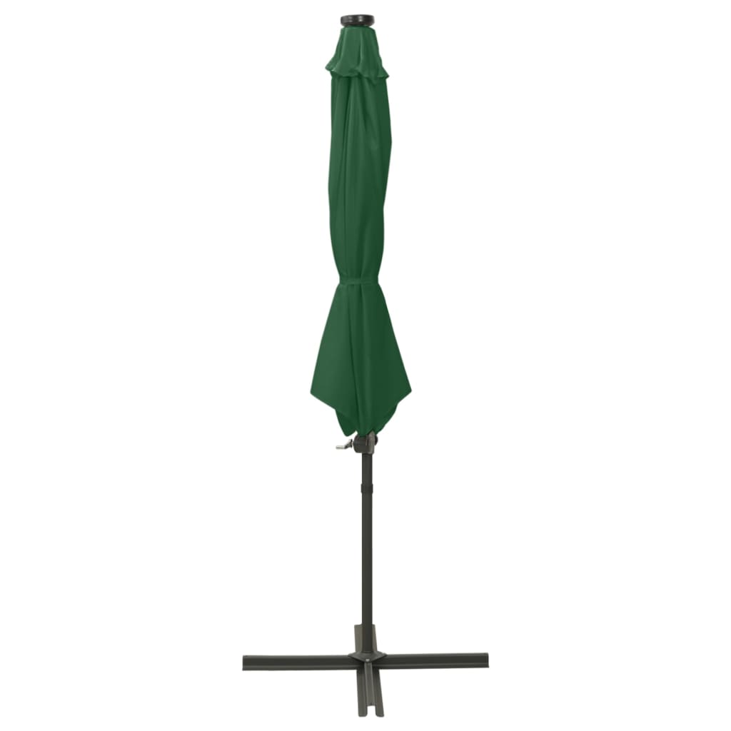 Vidaxl Parasol flottant avec poteau et éclairage LED 300 cm vert