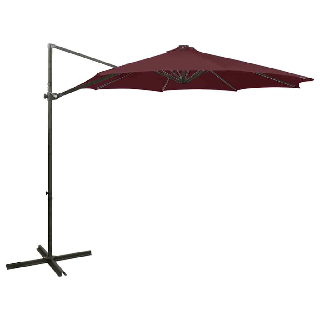 Vidaxl Parasol flottant avec poteau et éclairage LED 300 cm Bordeaux rouge