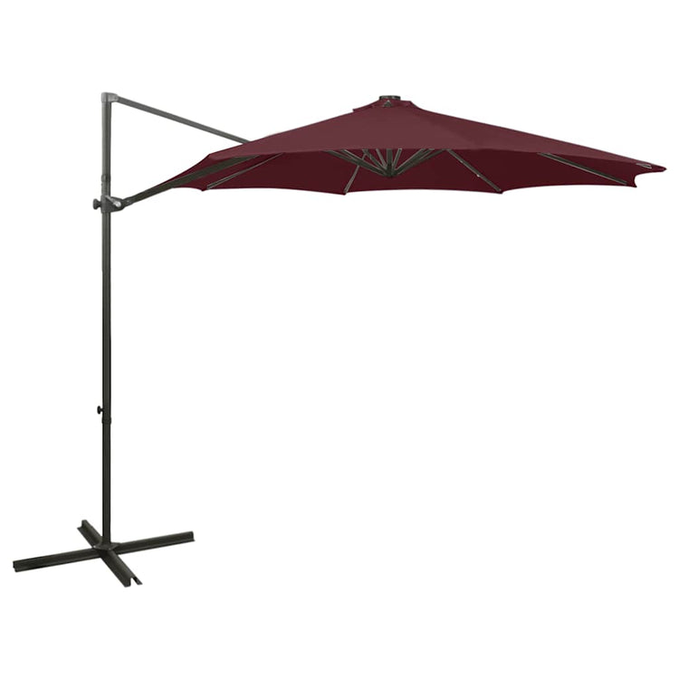 Vidaxl Parasol flottant avec poteau et éclairage LED 300 cm Bordeaux rouge