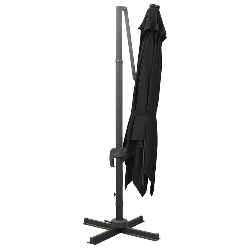 Vidaxl Parasol flottant avec poteau et éclairage LED 300 cm noir