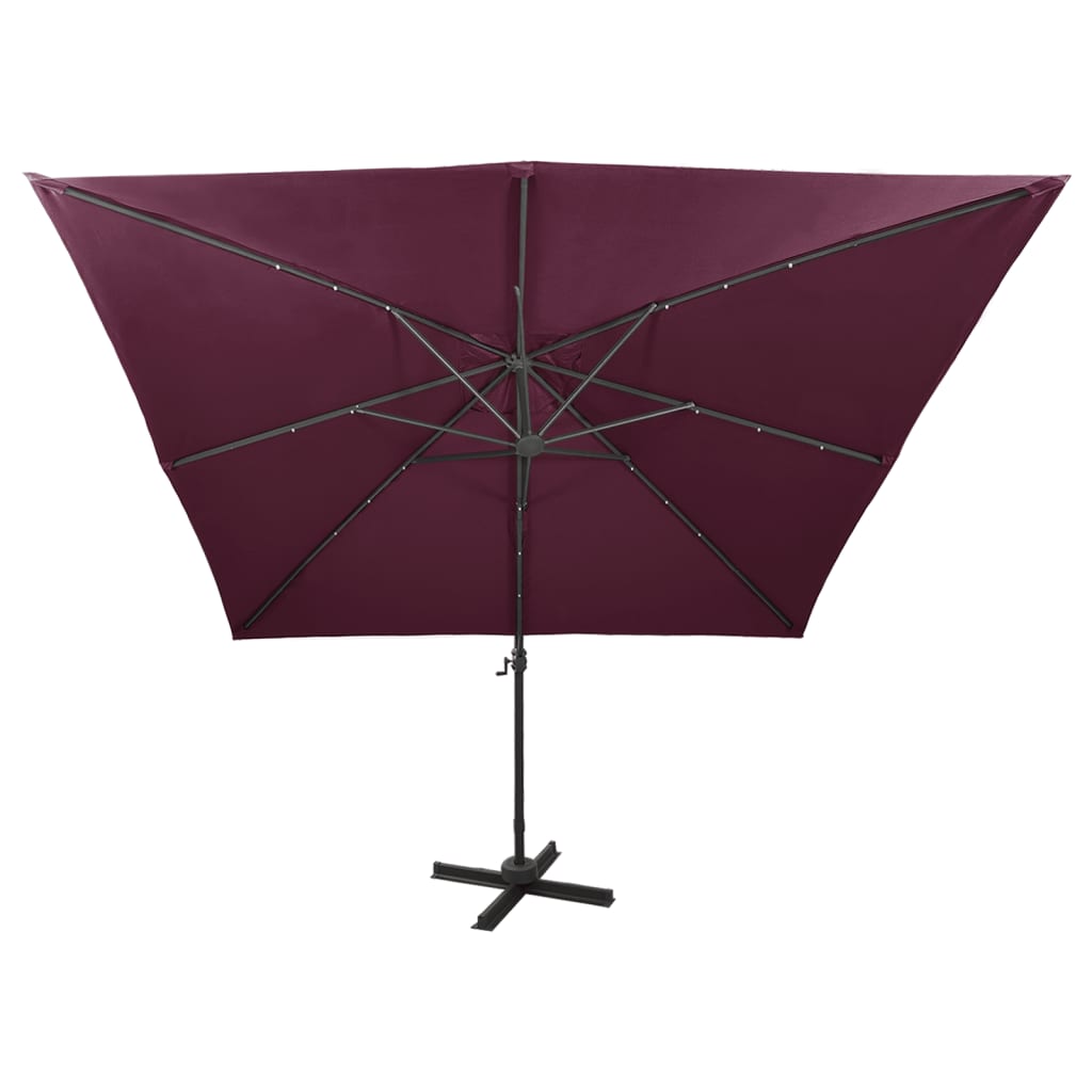 Vidaxl Parasol flottant avec poteau et éclairage LED 300 cm Bordeaux rouge