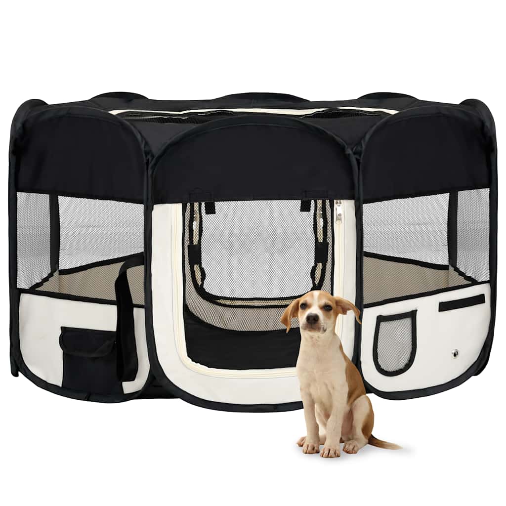 Vidaxl Dog Ren pliable avec un sac de porte-avions 145x145x61 cm noir