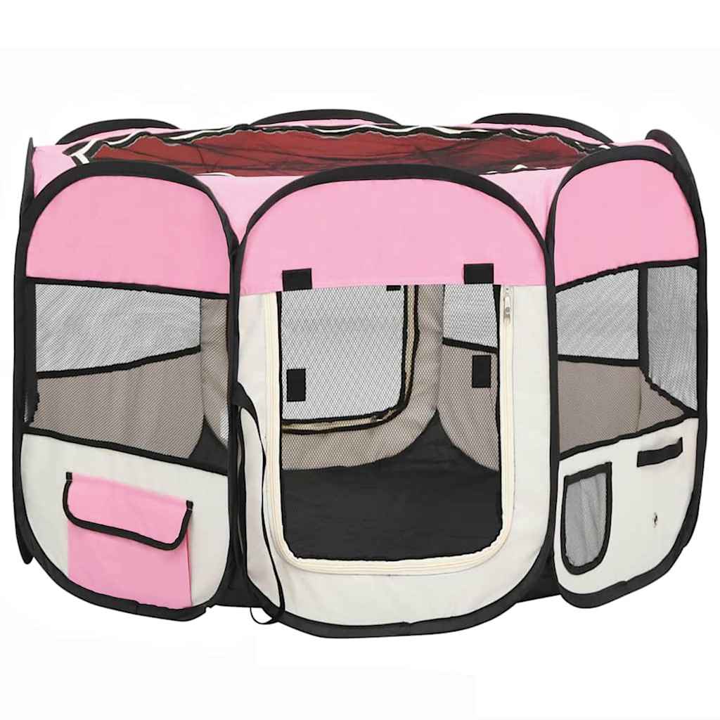 Vidaxl Dog Ren pliable avec sac de porte-avions 90x90x58 cm rose