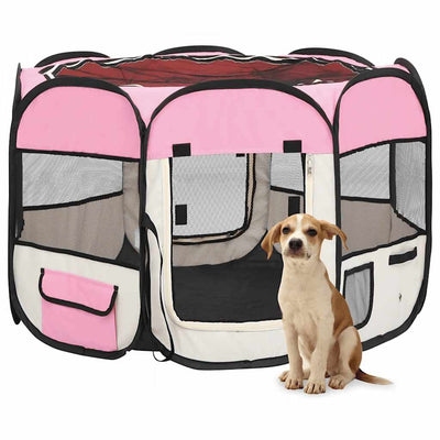 Vidaxl Dog Ren pliable avec sac de porte-avions 90x90x58 cm rose