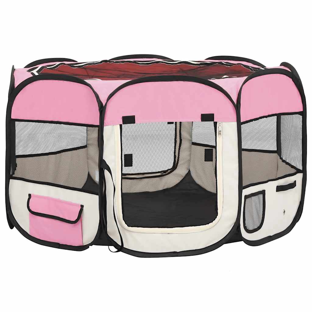 Vidaxl Dog Ren pliable avec un sac de porte-avions 110x110x58 cm rose