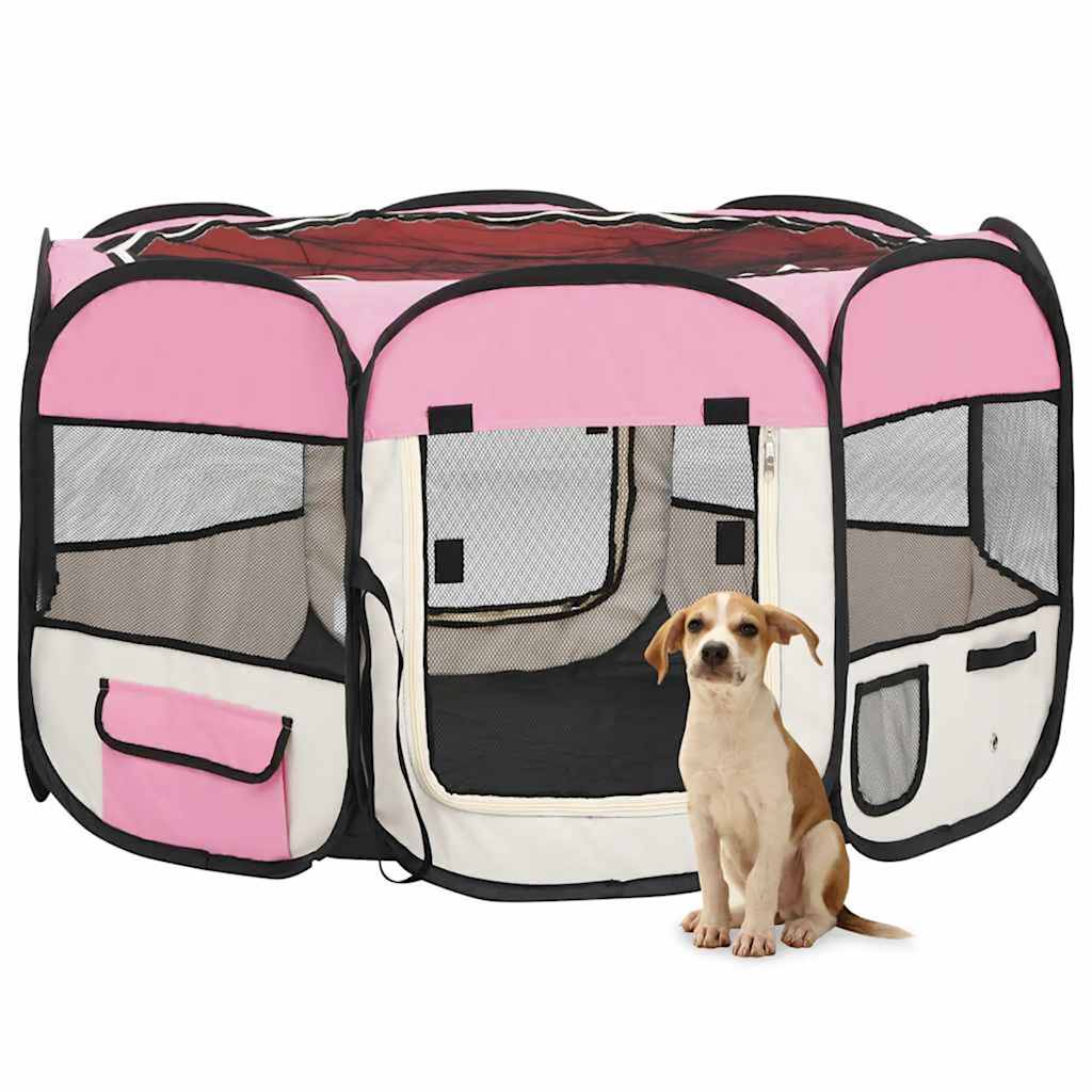 Vidaxl Dog Ren pliable avec un sac de porte-avions 110x110x58 cm rose