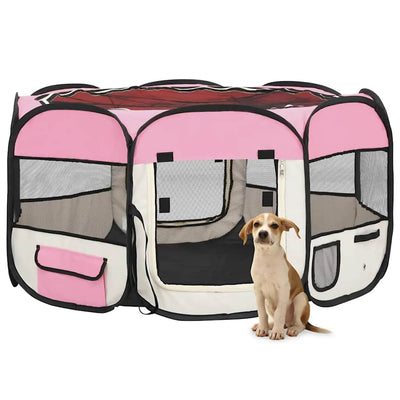 Vidaxl Dog Ren pliable avec sac de transport 125x125x61 cm rose