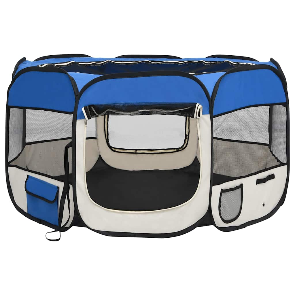 Vidaxl Dog Ren pliable avec un sac de porte-avions 110x110x58 cm bleu