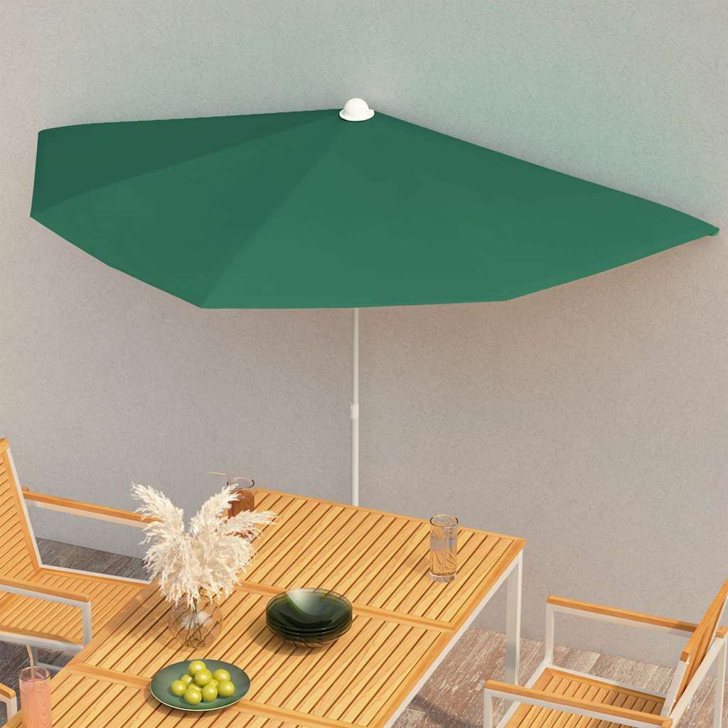 Vidaxl parasol moitié avec le poteau 180x90 cm vert