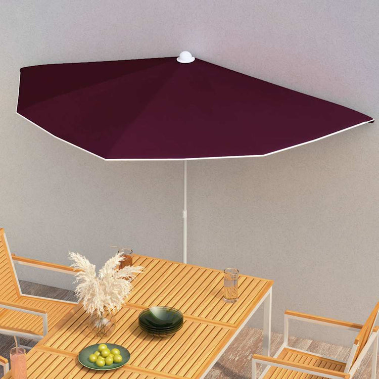 Vidaxl parasol moitié avec poteau 180x90 cm Bordeaux rouge