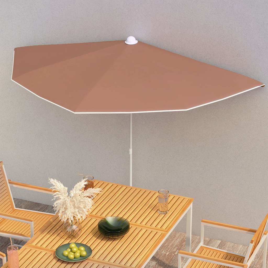 Vidaxl parasol moitié avec une pole 180x90 cm en terre cuite -colored